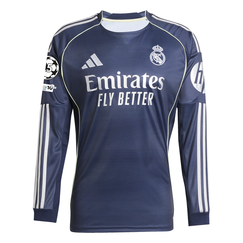 adidas Real Madrid Camavinga Long Sleeve Away Jersey w/ Champions League Patches 25/26 (Legend Ink)