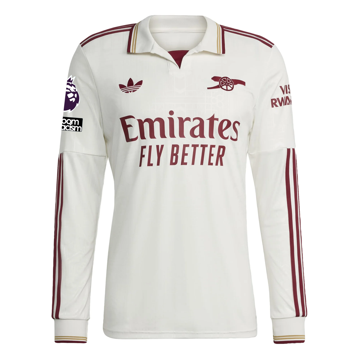 adidas Arsenal Leandro Trossard Third Long Sleeve Jersey w/ EPL + No Room For Racism 25/26 (White/Burgundy)