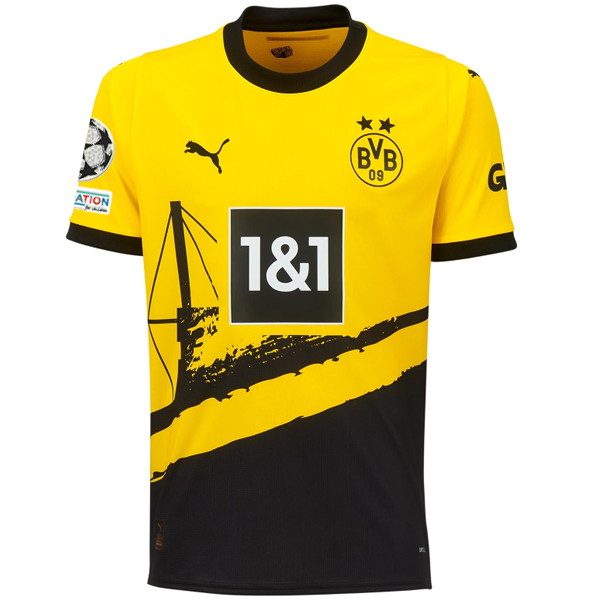 Puma Borussia Dortmund Julien Duranville Home Jersey w/ Champions League Patches 23/24 (Cyber Yellow/Puma Black)