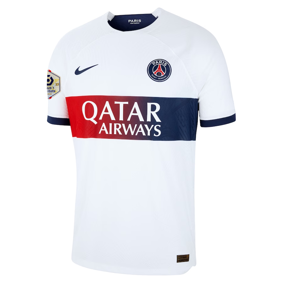 Nike Paris Saint-Germain Authentic Kimpembe Hakimi Match Vaporknit Away Jersey w/ Ligue 1 Patch 23/24 (White/Midnight Navy)