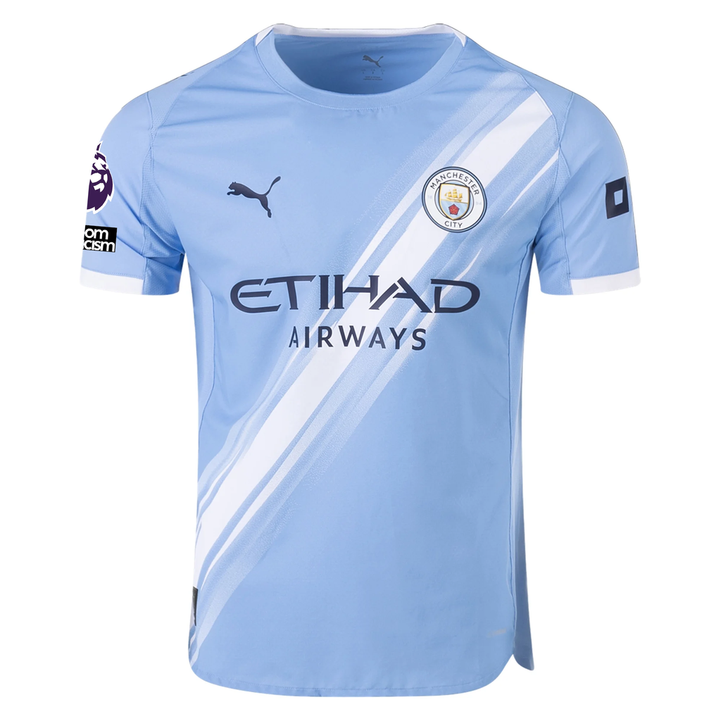 Puma Manchester City Authentic Erling Haaland Home Jersey w/ EPL + No Room For Racism Patches 25/26 (Team Light Blue/White)